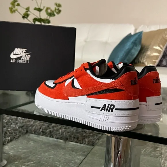 WOMEN Air Force 1 AF1 Shadow Rush Orange Black Guava Ice Platform Sneakers - Picture 9 of 12